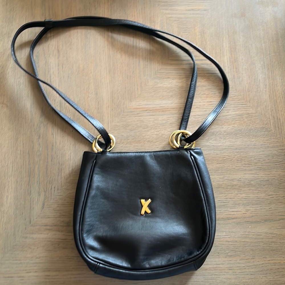 Paloma Picasso Black Leather Convertible Handbag